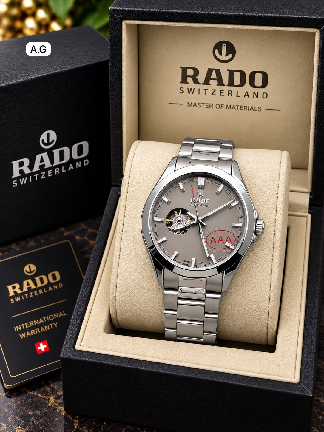 Rado Gray Dial Silver Stainless Steel Automatic Open Heart Watch