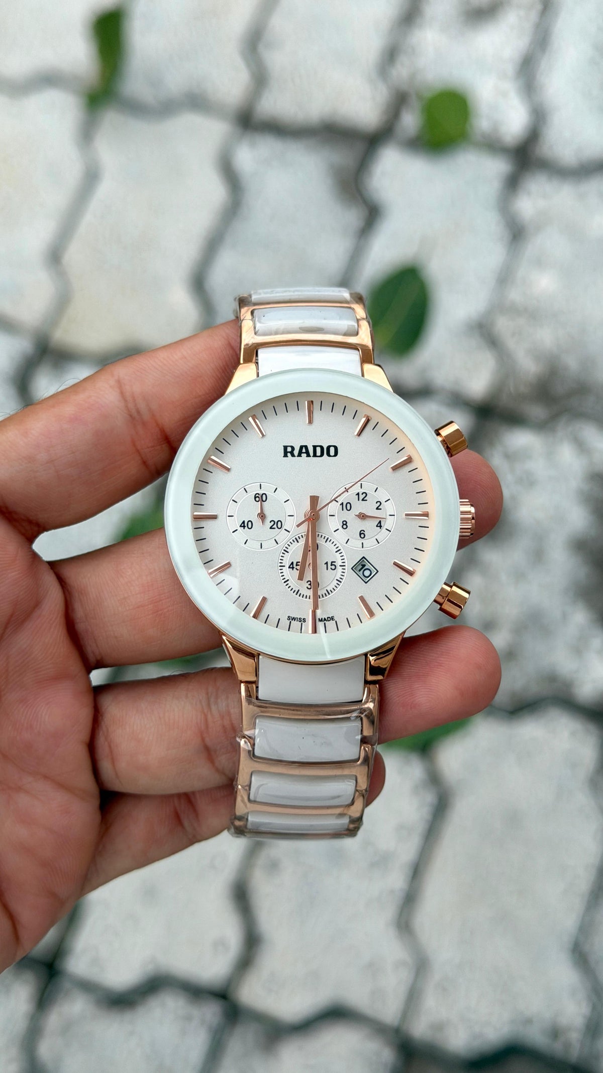 Rado White & Rose Gold Chronograph Watch