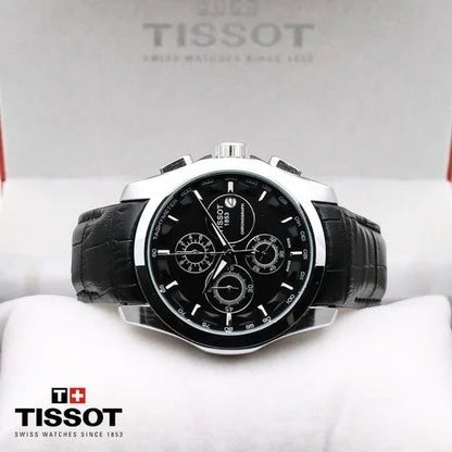 Tissot Silver Bezel Black Strap Automatic Chronograph Men's Watch