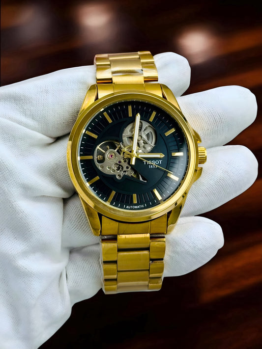Tissot Men's Automatic Black Gold Skeleton Watch