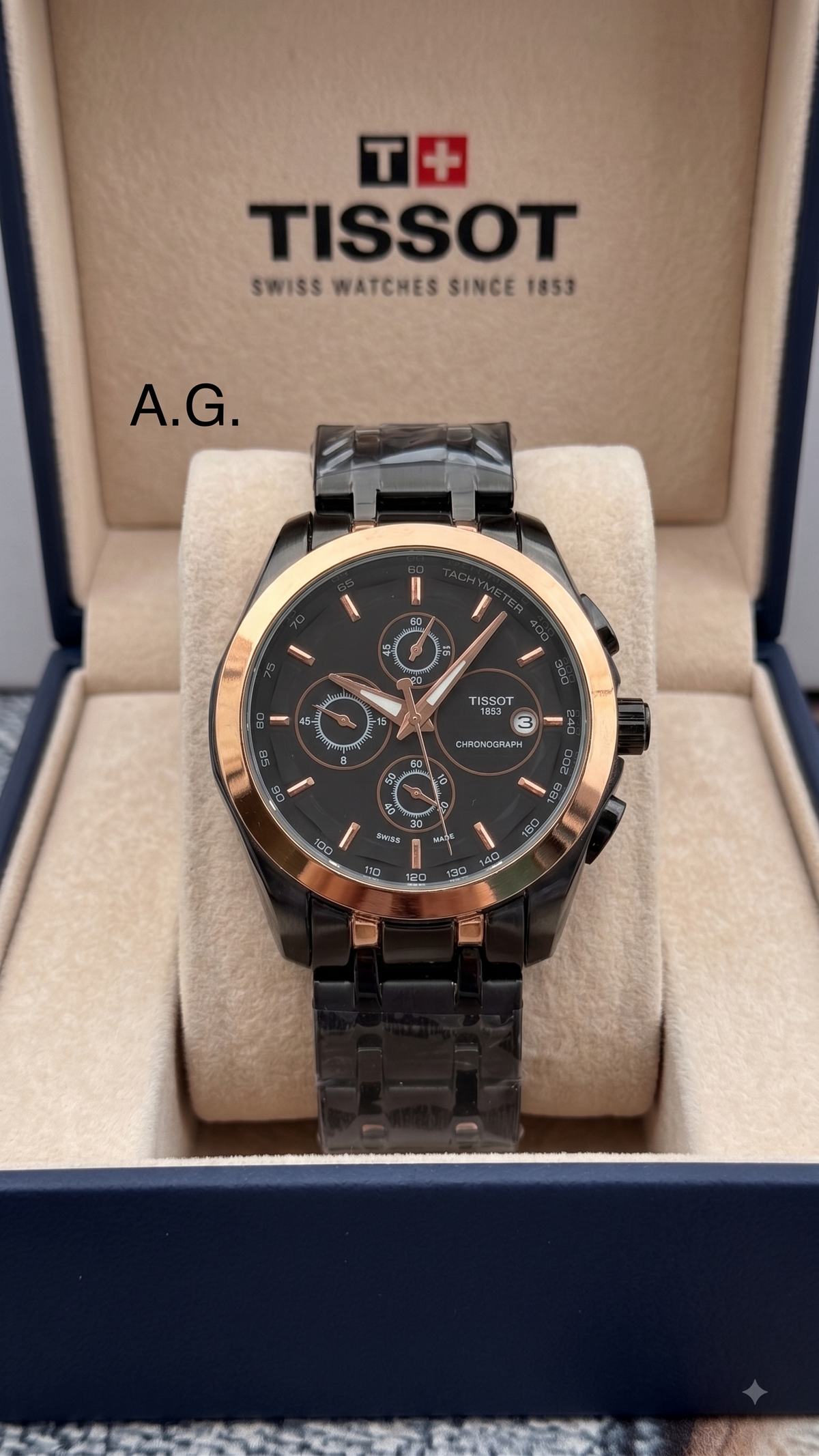 Tissot Rose Gold Bezel Full Black Metal Belt Men's Watch