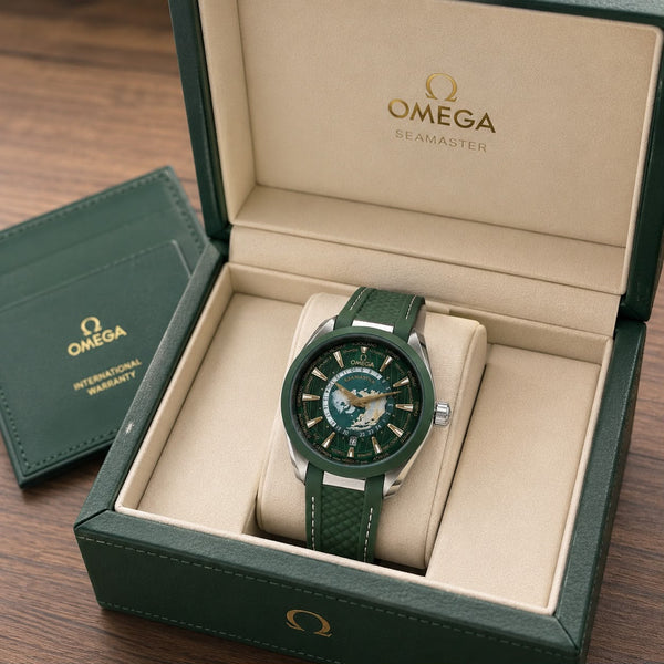 Omega Seamaster Aqua Terra World Time Chronometer Green Men's Watch