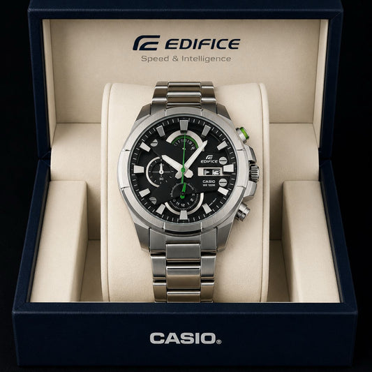Casio Edifice Black Dial Silver Metal Strap Men's Watch