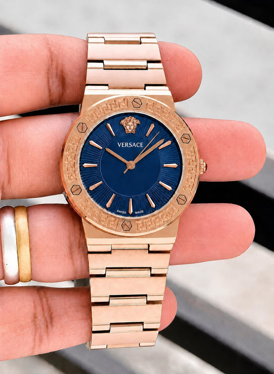 Versace Blue Dial Rose Gold Analog Watch