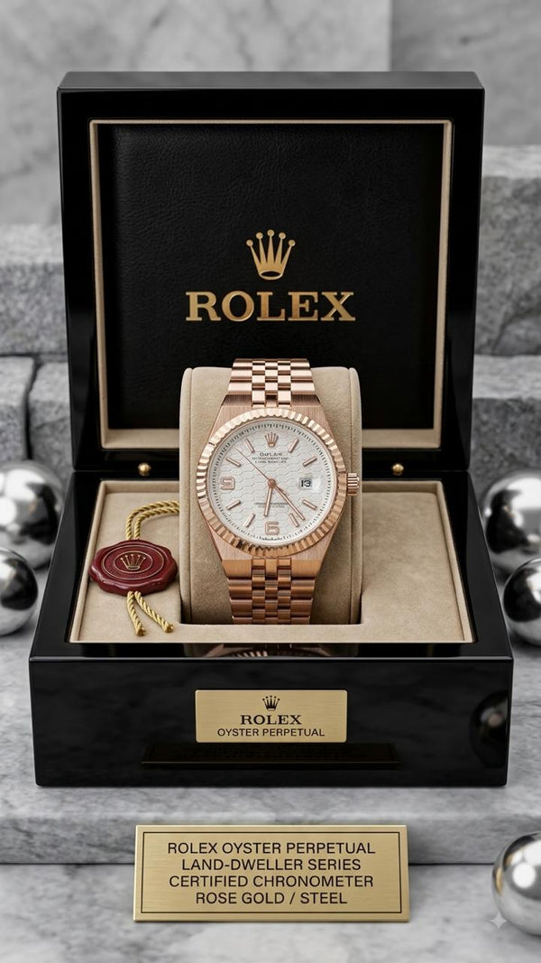 Rolex Oyster Perpetual Land-Dweller Rose Gold Two-Tone White Dial Watch