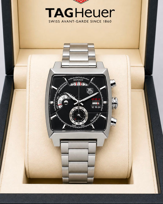 TAG Heuer Monaco Silver-Tone Black Dial Stainless Steel Chronograph Watch