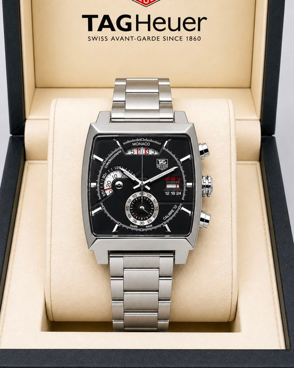 TAG Heuer Monaco Silver-Tone Black Dial Stainless Steel Chronograph Watch