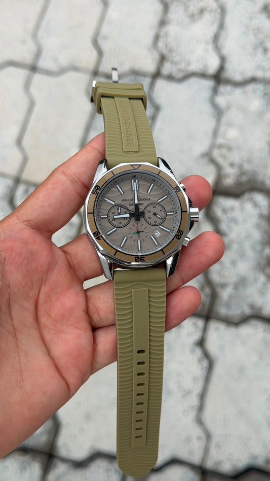 Armani Exchange Sport Chronograph Beige Dial Olive Strap Watch