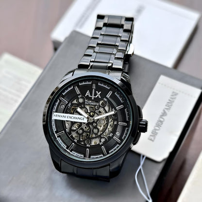 Armani Exchange Black Skeleton Automatic Watch