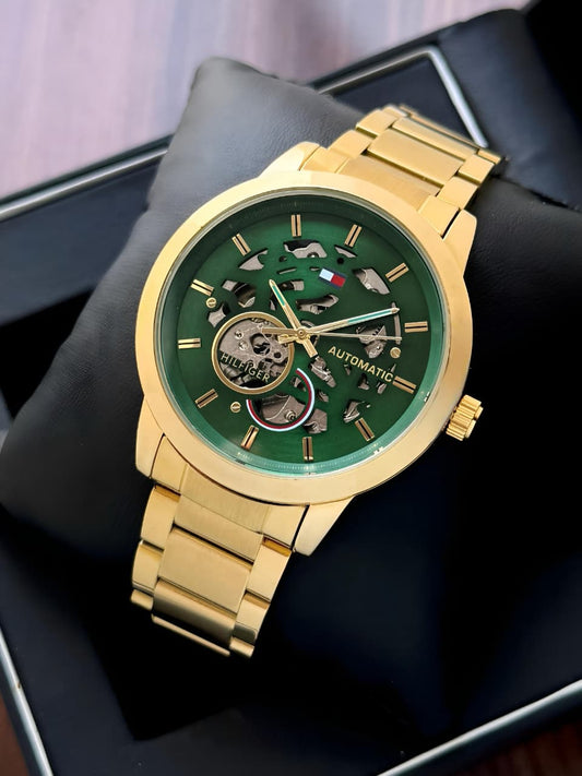 Tommy Hilfiger Green Automatic Skeleton Watch