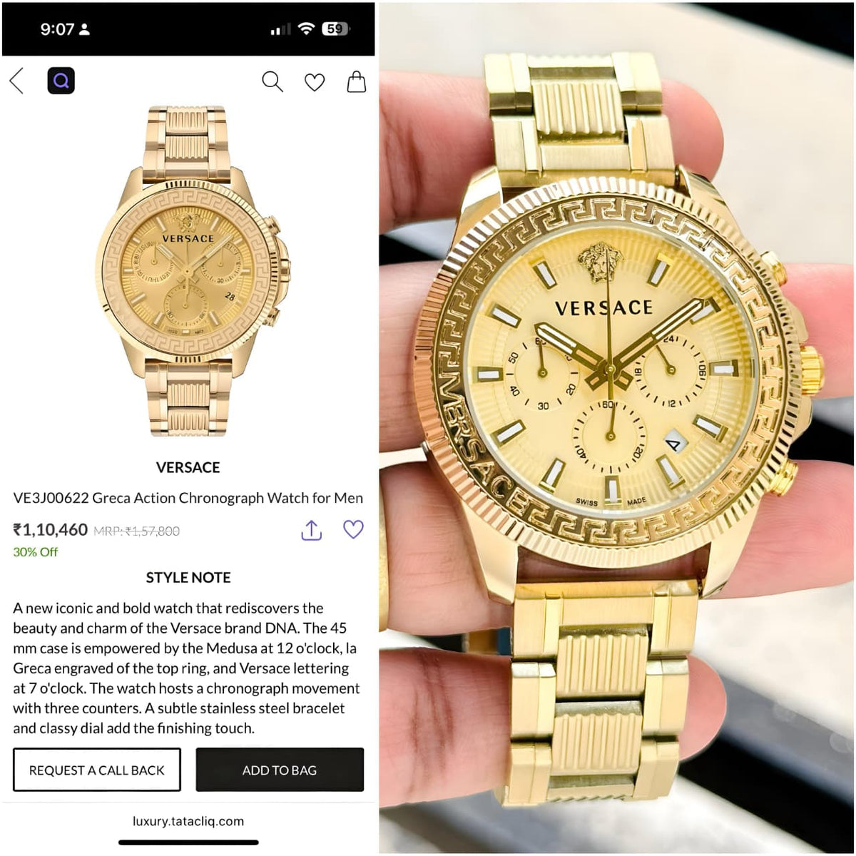 Versace Gold-Tone Chronograph Watch
