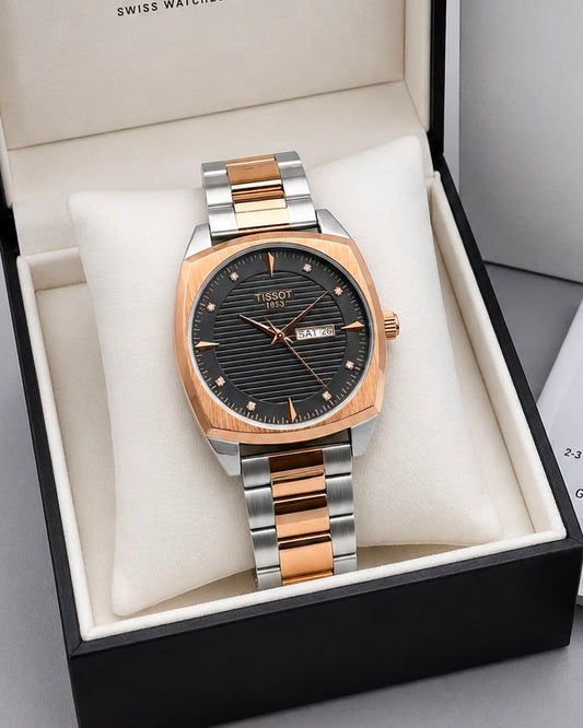 Tissot PRX Rose Gold Black Dial Day-Date Luxury Swiss Watch