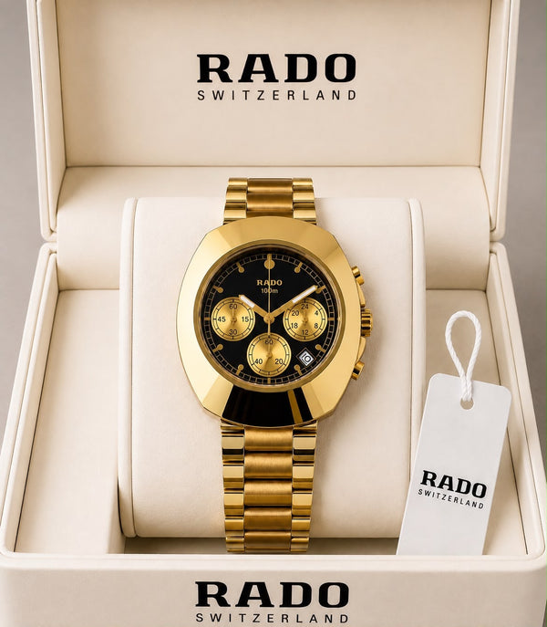 RADO Gold Chronograph – Black Dial Luxury Watch