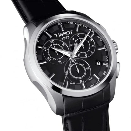Tissot Multi Functional Chronograph Black Leather Strap Watch For Men